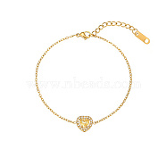 Cubic Zirconia Heart Link Bracelet with Golden Stainless Steel Chains, Gold, 6-1/4 inch(16cm)(OQ9710-3)