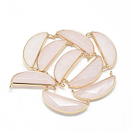 Natural Rose Quartz Pendants, with Brass Findings, Faceted, Pea, Golden, Misty Rose, 32x15x5.5mm, Hole: 2mm(X-G-Q969-03G)