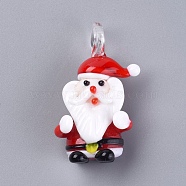 Christmas Handmade Lampwork Pendants, Santa Claus, Red, 44~46x27~29x16mm, Hole: 7mm(LAMP-G141-02)