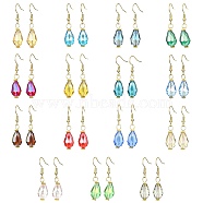 15 Pair 15 Color Glass Teardrop Dangle Earrings, with 304 Stainless Steel Earring Pins, Mixed Color, 40x9.5mm, 1 Pair/color(EJEW-JE05399)