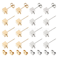 40Pcs 2 Colors 304 Stainless Steel Stud Earring Findings, with Ear Nuts and Horizontal Loops, Cube, Golden & Stainless Steel Color, 8x5mm, Hole: 2mm, Pin: 0.5mm, 20Pcs/color(STAS-UN0044-56)