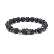 Natural Lava Rock & Synthetic Hematite Stretch Bracelet with Alloy Crown, Essential Oil Gemstone Jewelry for Women, Inner Diameter: 2-1/8 inch(5.5cm)(BJEW-JB08482-01)