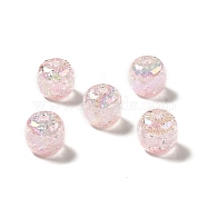 UV Plating Rainbow Iridescent Crackle Acrylic Beads, Column, Pink, 14x15mm, Hole: 3.2mm(PACR-M002-04C)