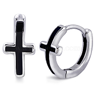 316 Stainless Steel Cross Hoop Earrings for Men Women, Stainless Steel Color, 13x7x15mm, Pin: 1mm(EJEW-SZ0001-98)