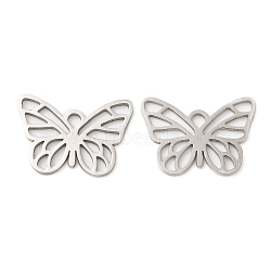 201 Stainless Steel Pendants, Hollow, Butterfly Charm, Stainless Steel Color, 13x18.5x1mm, Hole: 1.6mm(X-STAS-A084-05P)