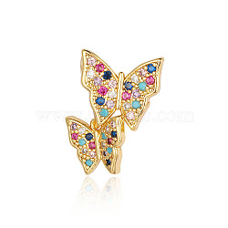 Brass Micro Pave Colorful Cubic Zirconia Pendants, Butterfly Charms, Real 18K Gold Plated, 21x14x2mm(ZIRC-OY001-29)