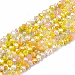 Electroplate Mixed Color Glass Beads Strands, AB Color Plated, Faceted Rondelle, Yellow, 3x2mm, Hole: 0.8mm, about 186~193pcs/strand, 17.13 inch~17.32 inch, (43.5cm~44cm)(X-GLAA-T006-07-B03)