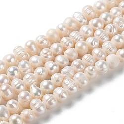 Natural Cultured Freshwater Pearl Beads Strands, Potato, Grade AB+, PapayaWhip, 6~7x7~8mm, Hole: 0.6mm, about 47pcs/strand, 12.99 inch(33cm)(PEAR-E018-53)