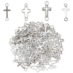Nbeads 80Pcs 4 Styles Tibetan Style Alloy Connector Charms, Religion Cross Links, Antique Silver, 19.5~23x8~11x1~3mm, Hole: 1.8~2mm, 20pcs/style(FIND-NB0003-90)