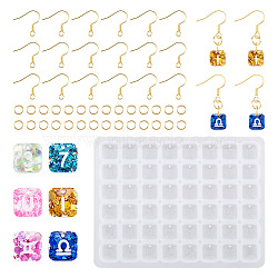 DIY Letter A~Z Pendant Silicone Molds, with Iron Earring Hooks & Jump Rings, Golden, 75x97x4mm, Hole: 1mm, Inner Diameter: 9x9x4mm(DIY-TA0005-63B)