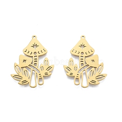 Ion Plating(IP) 201 Stainless Steel Pendant,  Hollow Charms, Mushroom, Real 18K Gold Plated, 35x28x1.5mm, Hole: 1.4mm(STAS-B027-20G)