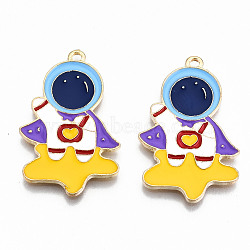 Alloy Enamel Pendants, Cadmium Free & Lead Free, Spaceman with Star, Light Gold, Colorful, 32.5x20.5x1.5mm, Hole: 1.6mm(X-ENAM-S126-022-RS)
