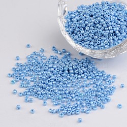 DIY Craft Beads 12/0 Opaque Colors Lustered Round Glass Seed Beads, Light Cyan, Size: about 2mm in diameter, hole:1mm, about 3304pcs/50g(X-SEED-A012-2mm-123)