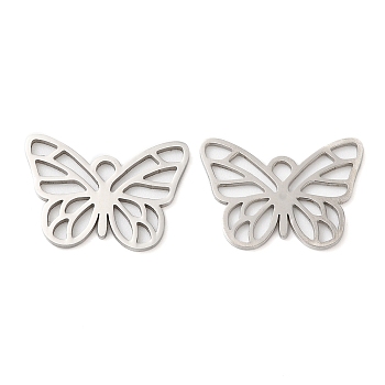 201 Stainless Steel Pendants, Hollow, Butterfly Charm, Stainless Steel Color, 13x18.5x1mm, Hole: 1.6mm