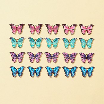 20Pcs 4 Colors Printed Alloy Pendants, with Enamel, Butterfly, Light Gold, Mixed Color, 15.5x22x2mm, Hole: 1.8mms, 5pcs/color