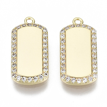 Brass Micro Pave Cubic Zirconia Pendants, Nickel Free, Rectangle, Clear, Real 18K Gold Plated, 16x8x2mm, Hole: 1mm