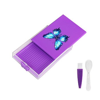 DIY Diamond Painting Tools Kit, Including Tray, Glue Clay, Pen, Pen Grip, Scraper, Spoon, Brush, Dark Violet, 100x80x18mm