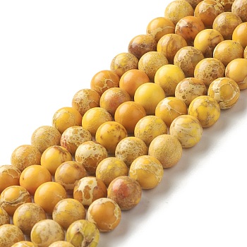 Natural Imperial Jasper Beads Strands, Dyed, Round, Gold, 8~8.5mm, Hole: 1~1.2mm, about 47~48pcs/strand, 15.16 inch(38.5cm)