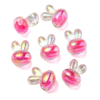 UV Plating Rainbow Iridescent Acrylic Beads, Two Tone Bead in Bead, Rabbit Head, Deep Pink, 20x15x13mm, Hole: 3mm