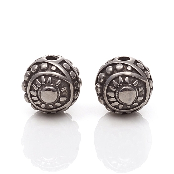 304 Stainless Steel Beads, Round with Sun, Antique Silver, 11.5x12.5mm, Hole: 2mm