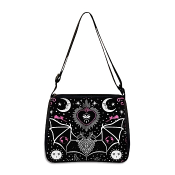 Polyester Bag, Gothic Style Adjustable Shoulder Bag for Wiccan Lovers, Bat, 30x25cm