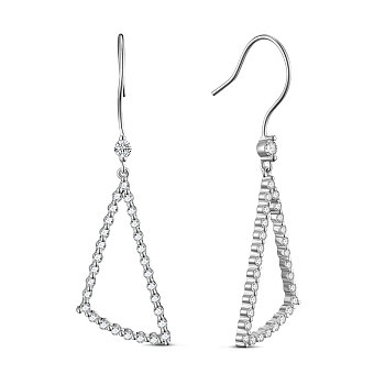 SHEGRACE Rhodium Plated 925 Sterling Silver Dangle Earrings, with Grade AAA Cubic Zirconia, Triangle, Clear, Platinum, 46.7mm