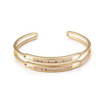 Rack Plating Brass Cubic Zirconia Cuff Bangles for Women, Long-Lasting Plated, Cadmium Free & Lead Free, Real 18K Gold Plated, Inner Diameter: 2-1/4 inch(5.75cm)