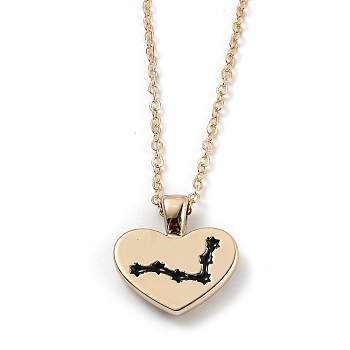 Golden Plated Heart with Constellation/Zodiac Sign Alloy Enamel Pendant Necklaces, Black, Pisces, 17.2~17.63 inch(43.7~44.8cm)