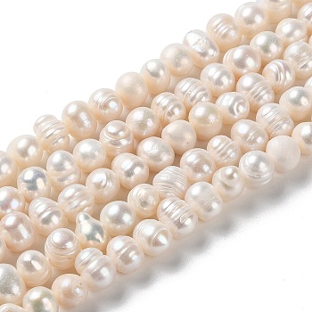 Natural Cultured Freshwater Pearl Beads Strands, Potato, Grade AB+, PapayaWhip, 6~7x7~8mm, Hole: 0.6mm, about 47pcs/strand, 12.99 inch(33cm)