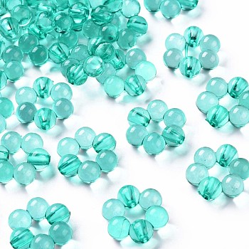 Transparent Acrylic Bead Frames, Flower, Turquoise, 16.5x15.5x6mm, Hole: 2mm, about 674pcs/500g
