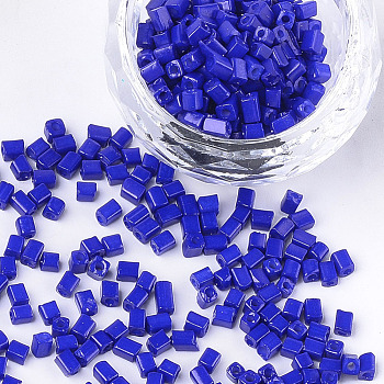 Baking Paint Glass Beads, Cube, Blue, 3~6x2~2.5x2~2.5mm, Hole: 1mm, about 15000pcs/bag