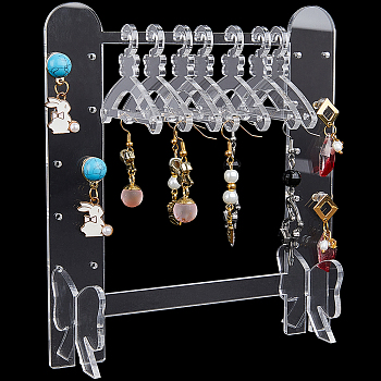 1 Set Acrylic Earring Display Stands, Clothes Hanger Shaped Earring Organizer Holder with 8Pcs Mini Butterfly Hangers, Clear, Finish Product: 14x5.2x15cm