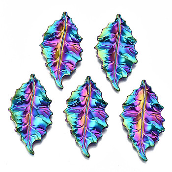Rainbow Color Alloy Pendants, Cadmium Free & Lead Free, Leaf, 47x26x3.5mm, Hole: 1.8mm