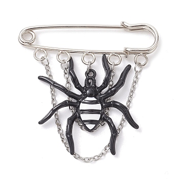 Halloween Spider Alloy Enamel Charm Brooch Pin, Iron Safety Kilt Pin, Black, 48x50.5x5mm