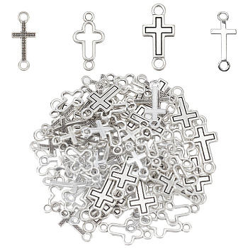 Nbeads 80Pcs 4 Styles Tibetan Style Alloy Connector Charms, Religion Cross Links, Antique Silver, 19.5~23x8~11x1~3mm, Hole: 1.8~2mm, 20pcs/style