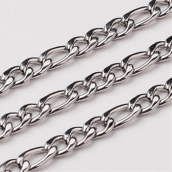 304 Stainless Steel Figaro Chains, Unwelded, Stainless Steel Color, 4~6x3mm