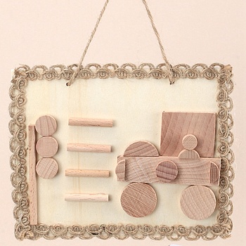 DIY Car Painting Handmade Materials Package for Parent-Child, including Unfished Wood Cabochons, Picture Frame, Rope and Cotton Ribbon, BurlyWood, 12x15x0.25cm, Hole: 3mm