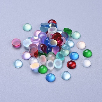 Translucent Resin Cabochons, Half Round/Dome, Mixed Color, 8x4mm