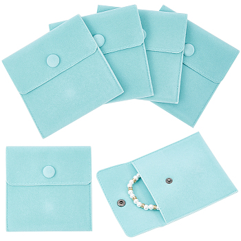 Square Velvet Jewelry Bags, with Snap Fastener, Turquoise, 10x10x1cm