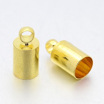 Brass Column Cord End Caps Fit 4.5mm Threads, Golden, 10x5mm, Hole: 2mm