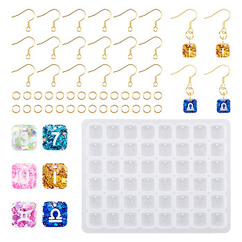 DIY Letter A~Z Pendant Silicone Molds, with Iron Earring Hooks & Jump Rings, Golden, 75x97x4mm, Hole: 1mm, Inner Diameter: 9x9x4mm