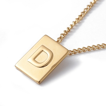 Titanium Steel Initial Letter Rectangle Pendant Necklace for Men Women, Golden, Letter.D, 18.11~18.5 inch(46~47cm)