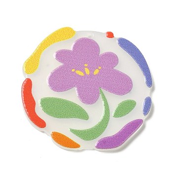 Printed Acrylic Pendants, Flower Charm, Violet, 37.5x38.5x2.5mm, Hole: 1.6mm