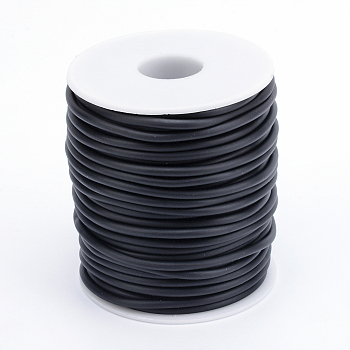 PVC Tubular Solid Synthetic Rubber Cord, No Hole, Wrapped Around White Plastic Spool, Black, 3mm, about 218.72 yards(200m)/roll
