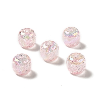 UV Plating Rainbow Iridescent Crackle Acrylic Beads, Column, Pink, 14x15mm, Hole: 3.2mm