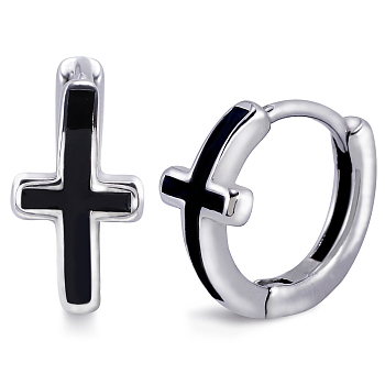 316 Stainless Steel Cross Hoop Earrings for Men Women, Stainless Steel Color, 13x7x15mm, Pin: 1mm