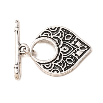 Brass Toggle Clasps, Teardrop, Cadmium Free & Lead Free, Antique Silver, Bar: 24x5x4mm, Ring: 23.5x20x2mm