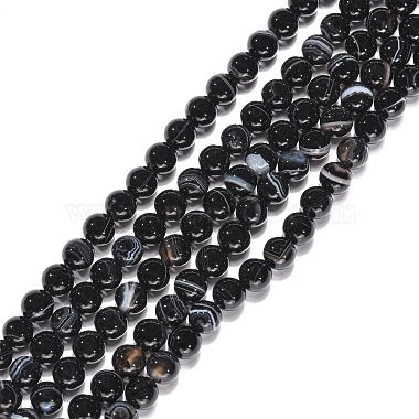 6mm Black Round Striped Agate Beads