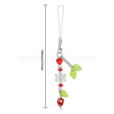 Strawberry & Leaf & Flower Handmade Lampwork Mobile Straps(HJEW-WH0007-31)-2
