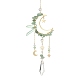 Natural Green Aventurine Chips & Brass Moon Pendant Decorations(HJEW-TA00066-02)-1